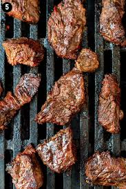 steak tips on grill