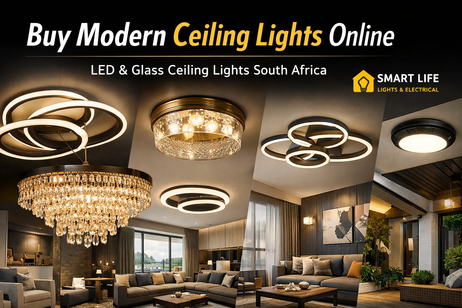 Buy modern ceiling lights online featuring LED and glass ceiling lights in stylish living room designs &ndash; Smart Life Lights South Africa