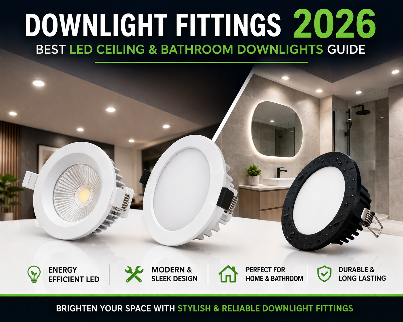 Downlight fittings 2026 with LED ceiling lights and modern bathroom downlights design